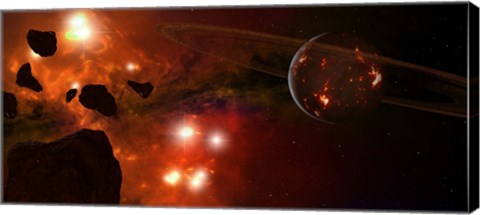 Framed Young Planet with Asteroids Print