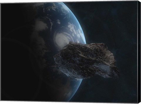 Framed Asteroid in Front of the Earth I Print