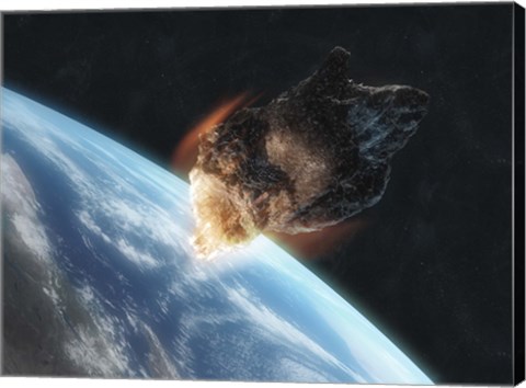 Framed Asteroid in Front of the Earth V Print