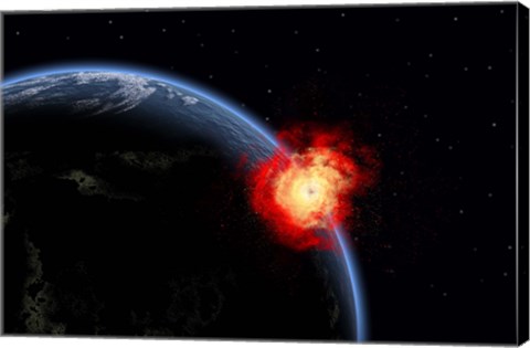 Framed Explosion on Earth&#39;s surface from a colliding Asteroid Impact Print