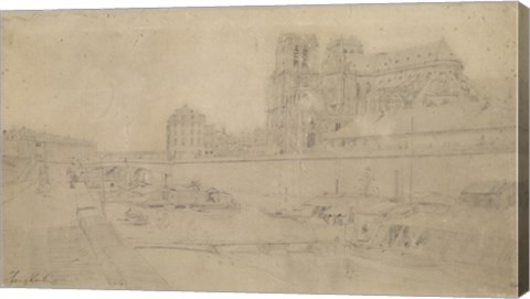 Framed Notre-Dame View Of The Docks In The South, 19th Century Print