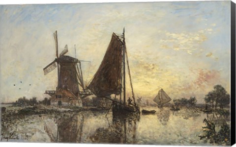 Framed Boats Near The Windmill, Holland, 1868 Print