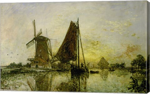 Framed Boats Near Mills In Holland, 1868 Print