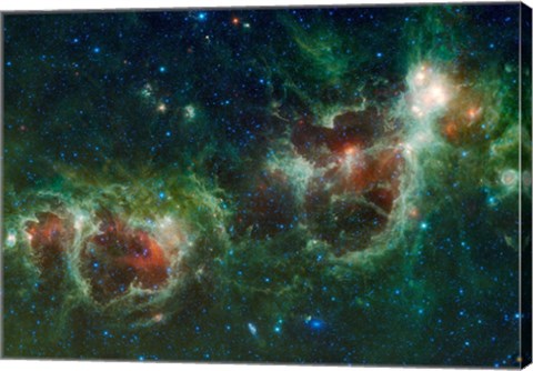 Framed Infrared mosaic of the Heart and Soul nebulae in the Constellation Cassiopeia Print