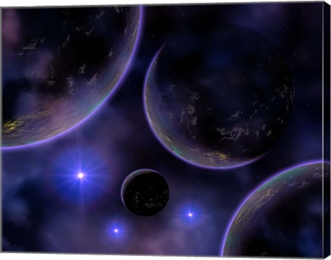 Framed Cluster of blue stars on the edge of a Nebula Print