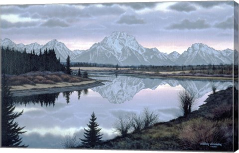 Framed Sunset At Oxbow Print