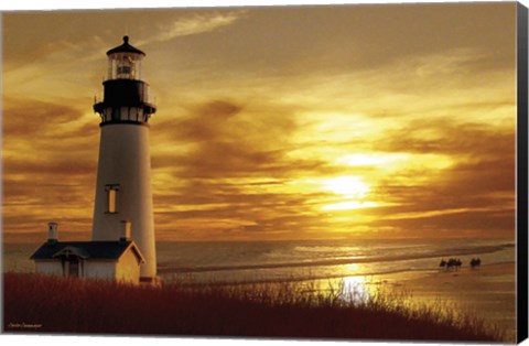 Framed Lighthouse at Sunset Print