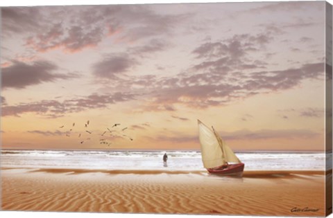 Framed Soft Sunrise on the Beach 7 Print