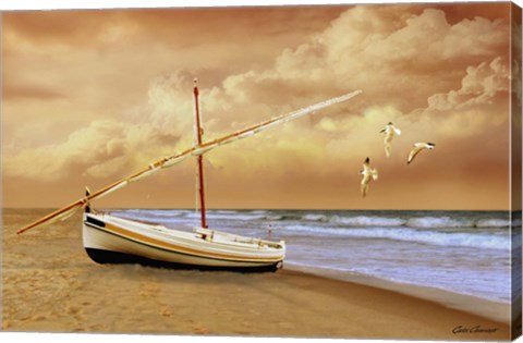 Framed Soft Sunrise on the Beach 10 Print