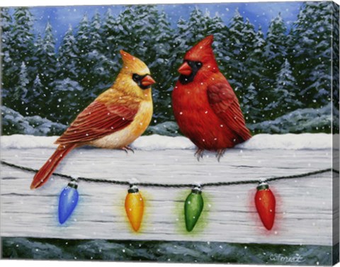 Framed Christmas Cardinals Greeting Card Print