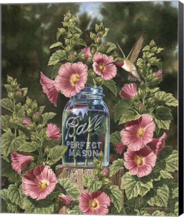 Framed Summer Hollyhocks Print