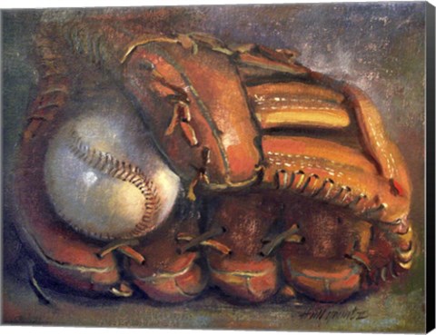 Framed Baseball with Mitt 7 Print