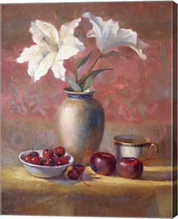 Framed Lilies With Plums and Cherries Print