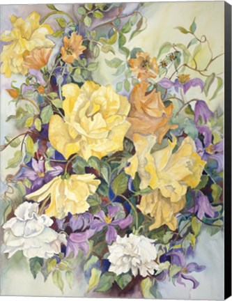 Framed Roses With Purple Clematis Print