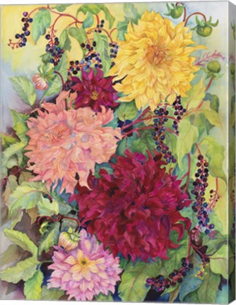Framed Dahlias And Wild Berries Print