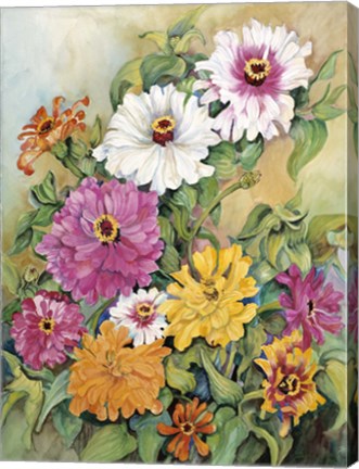 Framed Variegated Zinnias Print