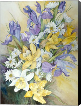 Framed Iris, Daisies, And Daffodils Print