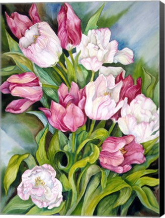Framed Light Pink And Dark Tulips Print