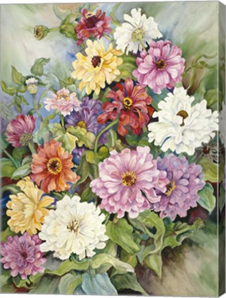 Framed Zinnias From A Fall Garden Print