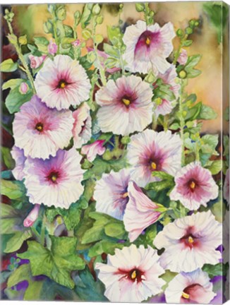 Framed Red Centered Hollyhocks Print