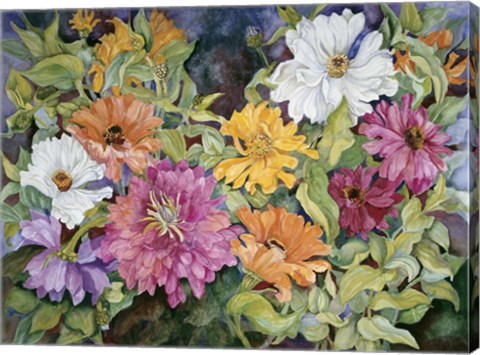 Framed Multi-Colored Zinnias Print