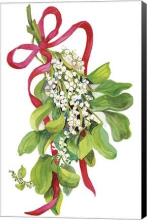 Framed Mistletoe With Red Ribbon Print