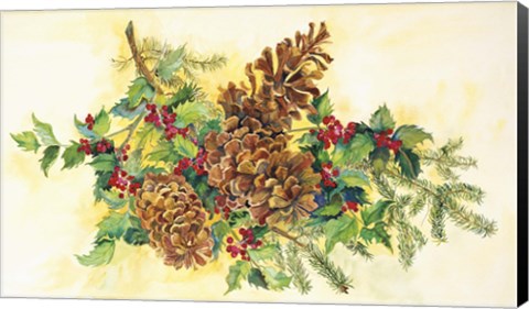 Framed Holly And Pine Cones Print