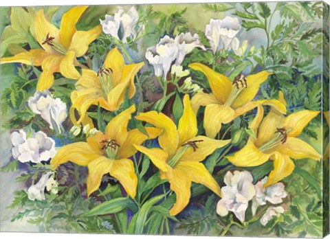 Framed Gold Lilies And Freesia Print