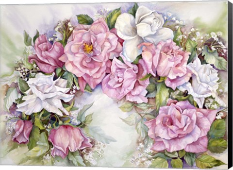 Framed Arch Of Pink &amp; White Roses Print