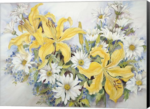 Framed Yellow Lilies-Forget Me Nots-Daisy&#39;s Print