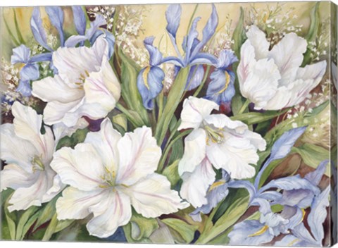Framed White Tulips/ Blue Iris Print