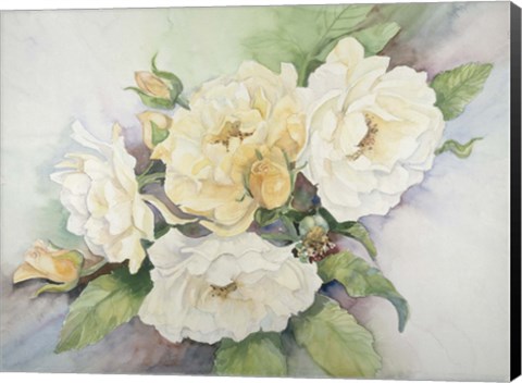 Framed Cluster Of Yellow Roses Print