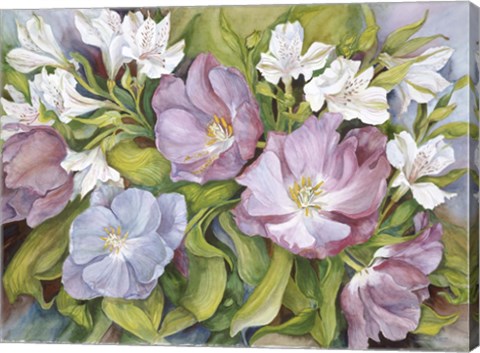 Framed Purple Tulips/ White Alstroneria Print