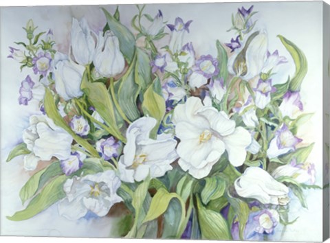 Framed White Tulips And Canterbury Bells Print