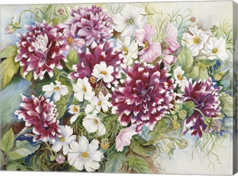 Framed Burgundy Dahlias &amp; Cosmos Print