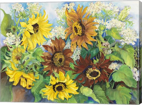 Framed Queen Anne Lace &amp; Sunflowers Print