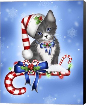 Framed Candy Cane Kitten Print