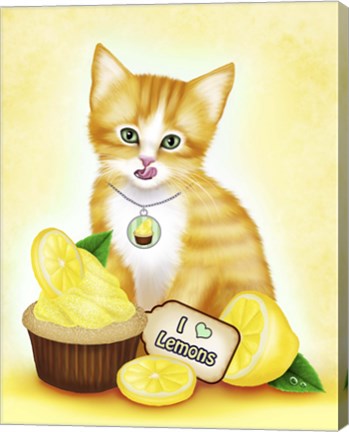 Framed Lemon Cupcake Kitten Print