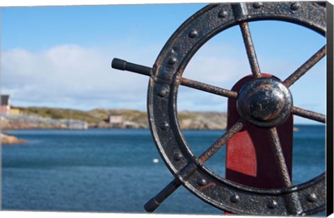 Framed Harbor and Boat Wheel Print