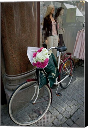 Framed Bicycle Parked in Copenhagen, Denmark Print