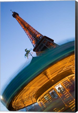 Framed Winter View of the Eiffel Tower and Carousel Print