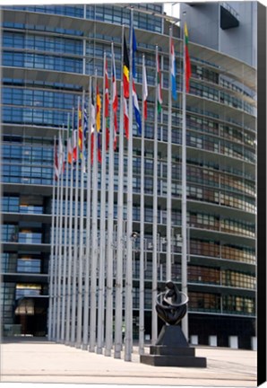 Framed Union Parliament and flags, Strasbourg, France Print