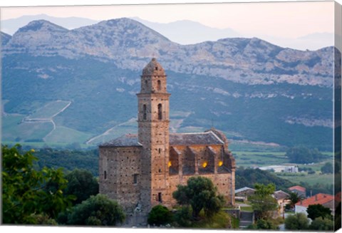 Framed Church in Village of Patrimonio, Corsica, France Print