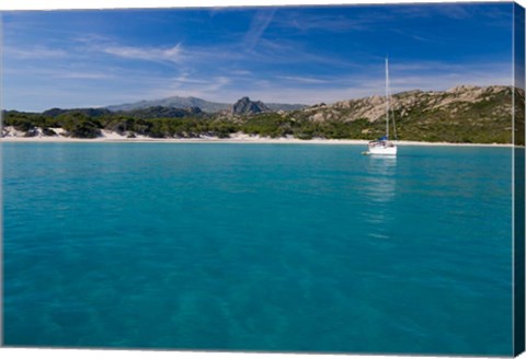 Framed Corsica Sailboat at Saleccio Beach Print