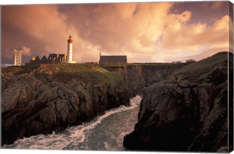 Framed Pointe De St Mathieu Lighthouse at Dawn, Brittany, France Print