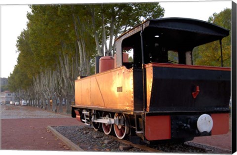 Framed Train Display along Riverbank Print