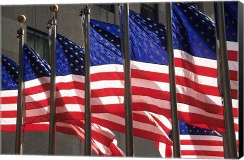 Framed US Flags in Rockefeller Plaza, New York Print