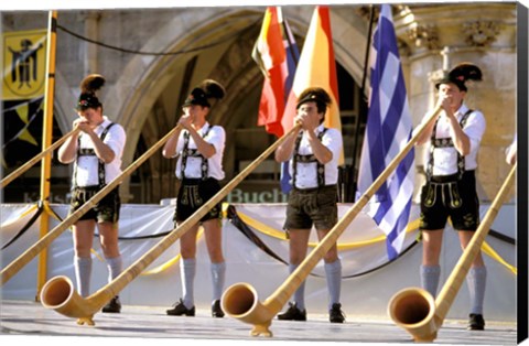 Framed Men Playing Alphorn, Munich, Germany Print