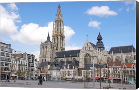 Framed Statue of Rubens and Our Lady&#39;s Cathedral Print
