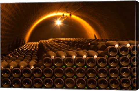 Framed Champagne Bottles in Vaulted Cellar Print